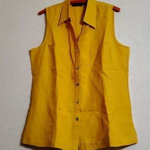 Ashley Stewart Collard Sleeveless Button up Top / Mustard yellow / IX